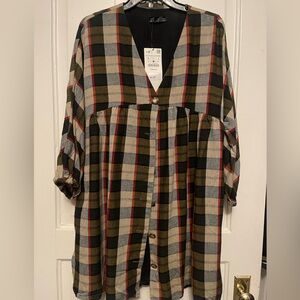 🤎 Zara NWT Multicolor Plaid Babydoll Mini Dress